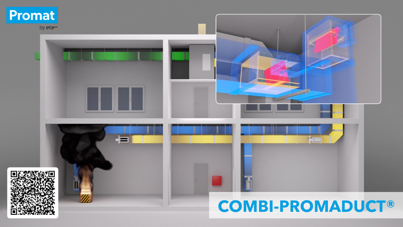 ETEX Promat COMBI-PROMADUCT Lüftungs- und Entrauchungssystem Schnittzeichnung